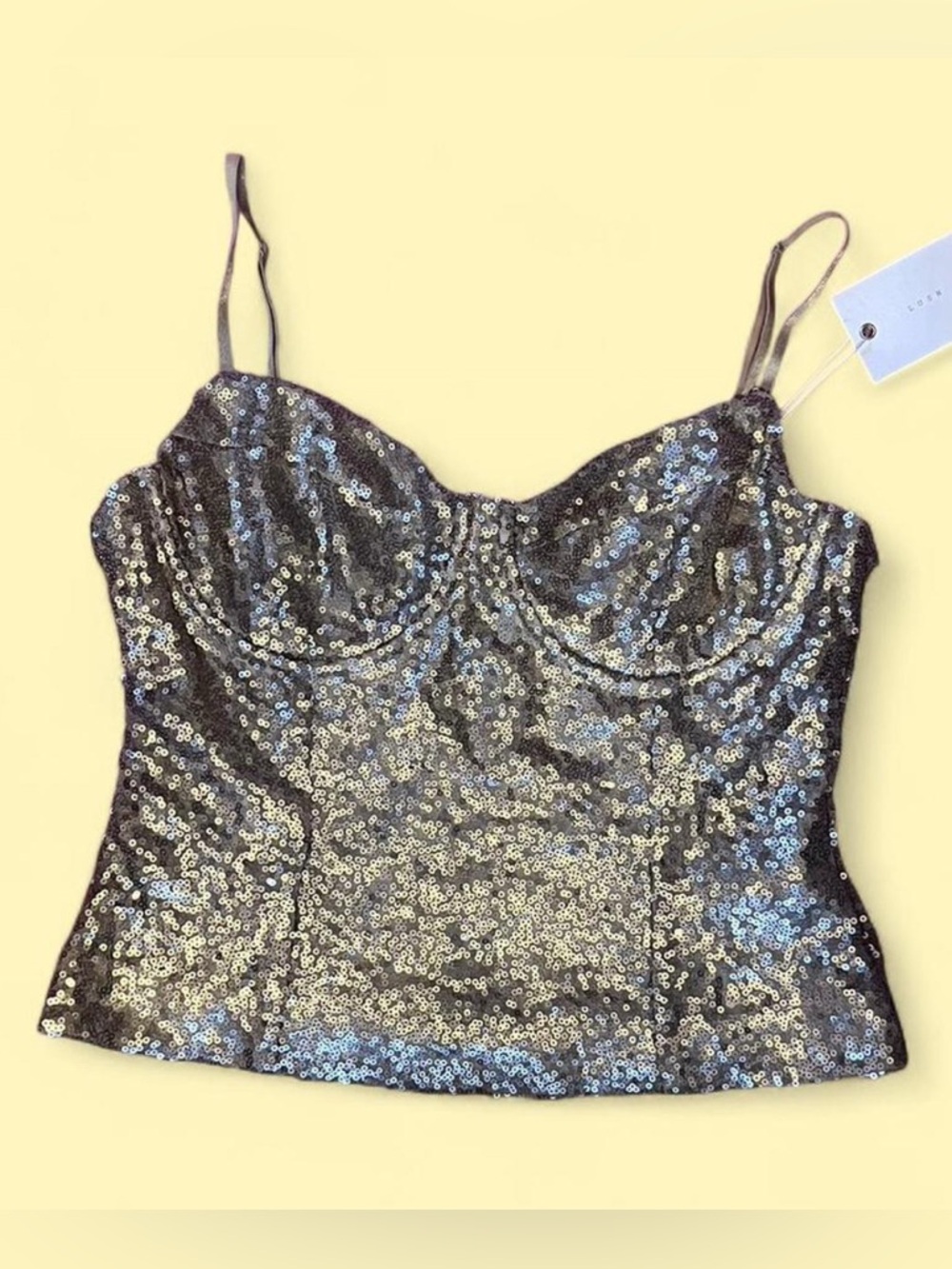 Sequin Cami / Bustier Top with Adjustable Straps - Gold